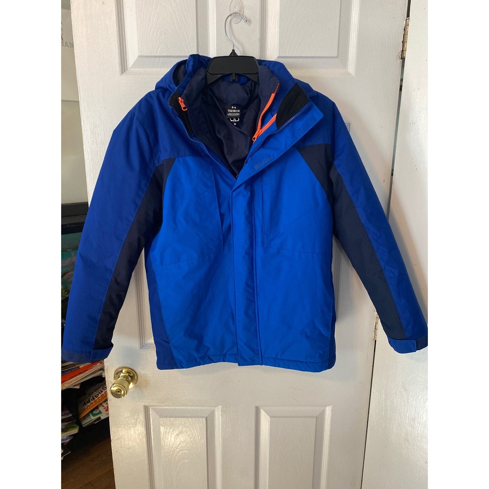 Under Armour Boys Blue ColdGear Hooded Winter Jacket Puffer Coat Size YLG Large